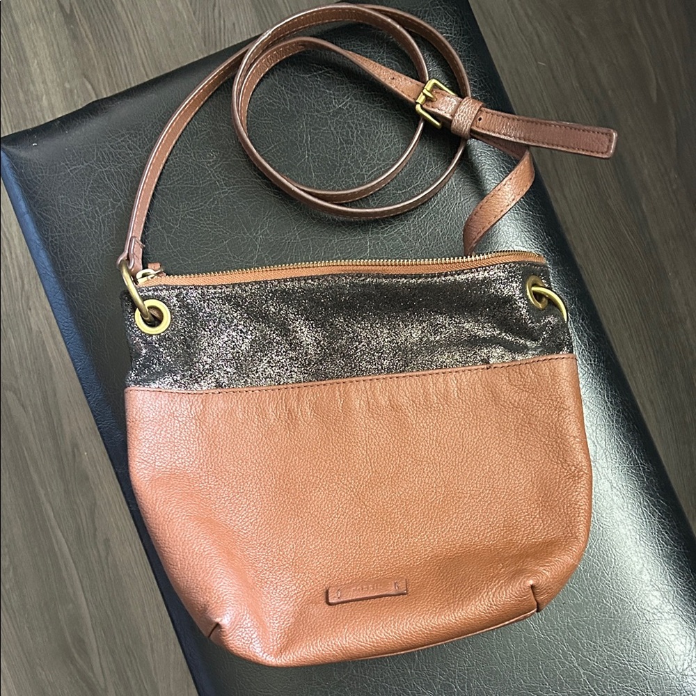 Beautiful Fossil Brown and Black Leather Crossbody Bag